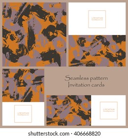 Seamless pattern and brush strokes. Invitation cards