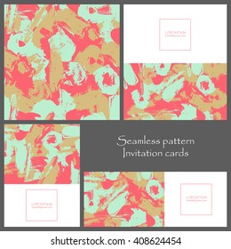 Seamless pattern and brush strokes. Invitation cards