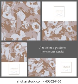Seamless pattern and brush strokes. Invitation cards.
