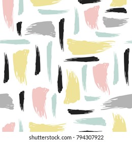 Seamless pattern with brush strokes in pastel stripes texture on white background. Creative, modern, abstract background, poster, textile, greeting card design.