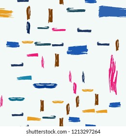 Seamless pattern with brush strokes and stripes hand painted in multi colors for wrapping paper.