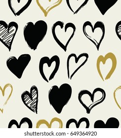 Seamless Pattern With brush strokes Valentine Hearts