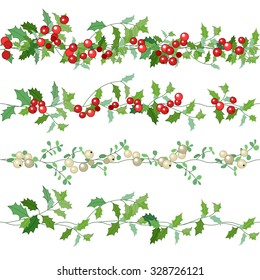 Seamless pattern brushes with  Christmas fir branches on white. Endless texture,  horizontal border for festive design, announcements, postcards, posters.