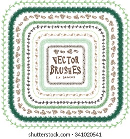 Seamless pattern brushes with  Christmas fir branches on white. Endless texture,  horizontal border for festive design, announcements, postcards, posters.