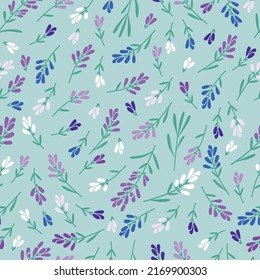 Patrón sin foco con pinceles de lavanda y flores de verano. Impresión de estilo vintage para textil, papel pintado, cubiertas, superficie. Fondo floral. Vector.