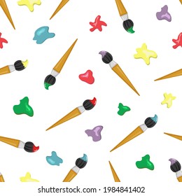 Seamless pattern with brushes and paint spots. Hand drawn vector illustration for, kids textile, cards, stationery, wrapping.