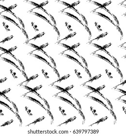 Seamless pattern with brushstrokes, hand-made brush with ink. Vector