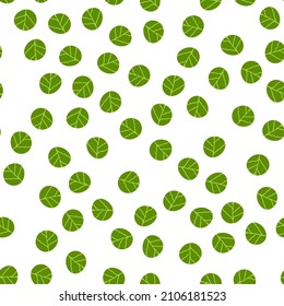 Seamless pattern with brussel sprout on white background. Cartoon flat vector illustration of fresh healthy brussel cabbage
