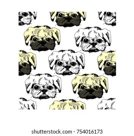 Seamless pattern with Brussels griffon dog breed vector. Pets. Hand drawing ink  illustration.