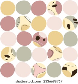 Seamless pattern brutal black and white design and pastel gentle circles. minimal abstract set of geometric sketches hand drawn with round shape lines.
