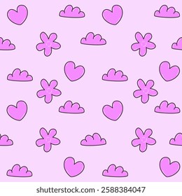 Seamless pattern with bubble abstract shapes. Funky balloon elements  in trendy retro y2k style. Cartoon isolated vector illustration