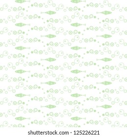 Seamless pattern of bubble dots and fish