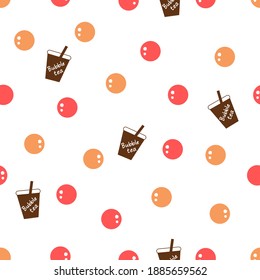 Seamless pattern with bubble milk green tea cup on white background vector illustration. 