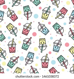 seamless pattern with bubble milk tea on white background. vector, illustration