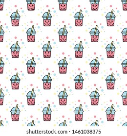 seamless pattern with bubble milk tea on white background. vector, illustration