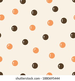 Seamless Pattern With Bubble Milk Tea Texture, Black And Orange Pearl On Pastel Background Vector Illustration.