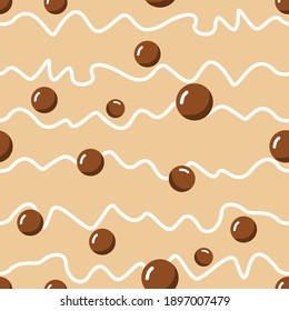 Seamless pattern with bubble milk tea texture brown background vector illustration.