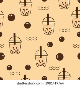 Seamless pattern with bubble milk tea cup background vector illustration.