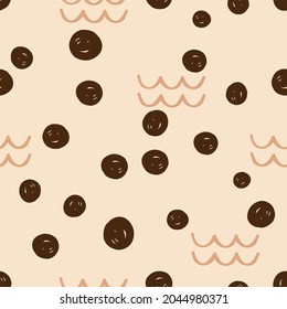 Seamless Pattern With Bubble Milk Tea Texture On Brown Background Vector Illustration.