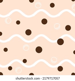 Seamless Pattern With Bubble Milk Tea Texture With Milk Wave Vector Illustration.