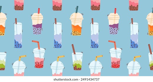 Seamless pattern with bubble tea cups