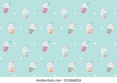Seamless pattern Bubble tea  Light green background  vector Illustration 
