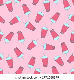 Seamless pattern with bubble tea. Vector illustration.
