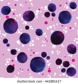 Seamless pattern with bubbles . Vector freehand drawing with drops of watercolor paint.