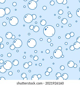 Seamless pattern bubbles. Water air bubble texture, linear soap foam circles blue background, washing and clean, boiling elements. Decor textile wrapping paper wallpaper vector print or fabric