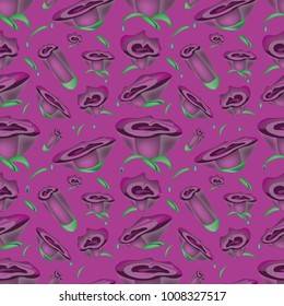 Seamless pattern with bud, petal, rose flower on purple background. Vector illustration could be used for background, textile, house interior or wallpaper.
