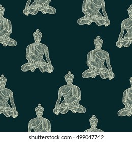 seamless pattern Buddha Esoteric vintage vector illustration. Indian, Buddhism, spiritual art. tattoo, spirituality, Thai god, yoga zen.