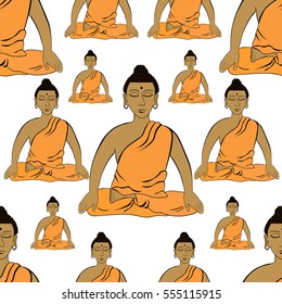 seamless pattern Buddha sitting in the lotus Indian meditation   vector illustration