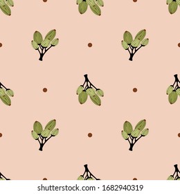 Seamless pattern with buds on a branch. Abstract plant. Wallpaper, print, paper, packaging, textile design. Vector illustration.