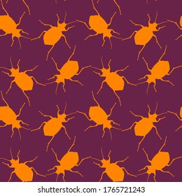 Seamless pattern with bugs. Endless background with beetles. Vector silhouette illustration. svg