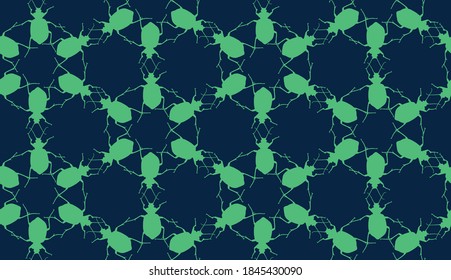 Seamless pattern with bugs. Endless background with beetles. Vector silhouette illustration.