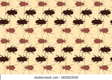 Seamless pattern with bugs. Endless background with beetles. Vector silhouette illustration.