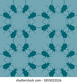 Seamless pattern with bugs. Endless background with beetles. Vector silhouette illustration.