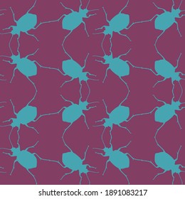 Seamless pattern with bugs. Endless background with beetles. Vector silhouette illustration.