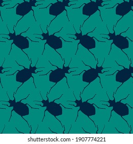 Seamless pattern with bugs. Endless background with beetles. Vector silhouette illustration.