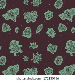 Seamless pattern with bugs, flies and dragonfly