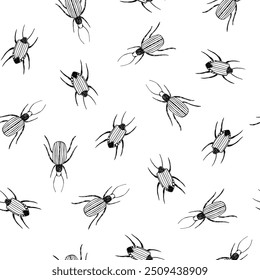 Seamless pattern with bugs in hand drawn doodle style