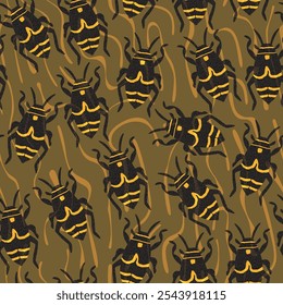 Seamless pattern with bugs - hand drawn vector illustration.