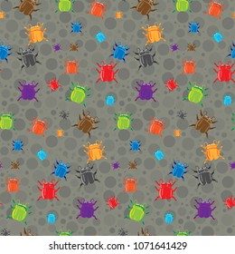 Seamless pattern with bugs. Repetitive background. Free layout. Textile design. Multicolor pattern with mushrooms.