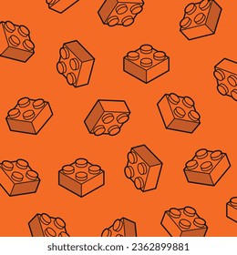 Seamless pattern building block brick toy and for children fashion seamless fabric, print, wallpaper design flat vector illustration.