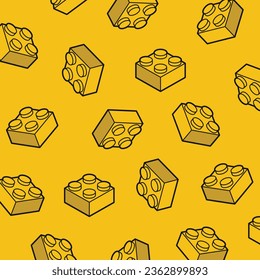 Seamless pattern building block brick toy and for children fashion seamless fabric, print, wallpaper design flat vector illustration.