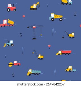 Seamless pattern with building equipment. Kids print. Vector hand drawn illustration. 