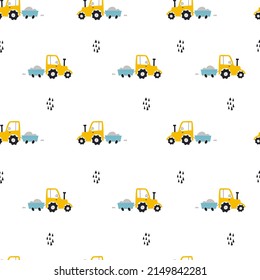 Seamless pattern with building equipment. Kids print. Vector hand drawn illustration. 