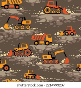 Seamless pattern with building equipment on ground. Creative kids texture for fabric and fashion textile print. Endless vector background.