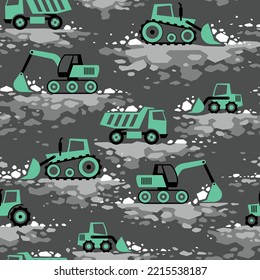 Seamless pattern with building equipment on ground. Creative kids texture for fabric and fashion textile print. Endless vector background.