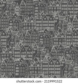 Seamless pattern with building facades of an old European city 